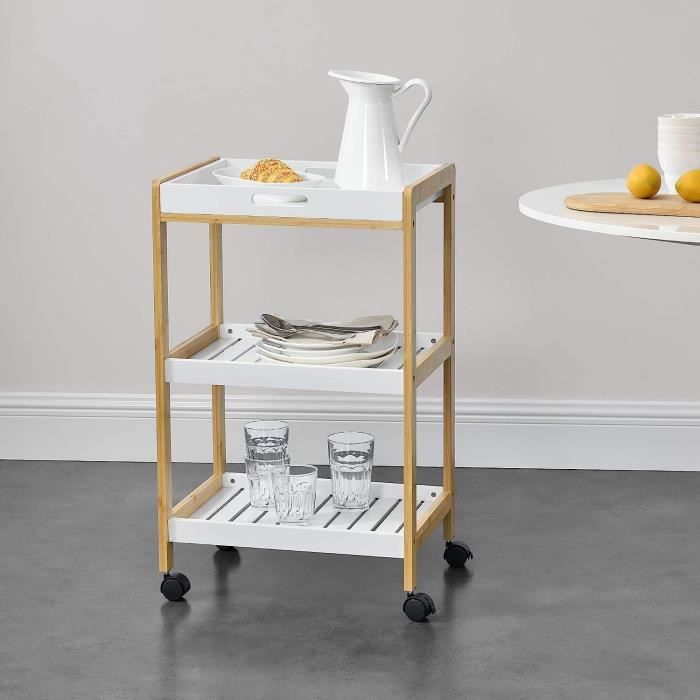 En.casa] Chariot De Rangement Avec 2 Étagères Desserte à Roulettes Chariot De Service Pour Cuisine Bureau Salle De Bain Chambre MDF 61 X 51 X 36 Cm Noir Effet Bois