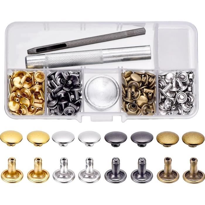 100 Set Rivets en Cuir Double Cap Rivets avec Kit de Fixation pour la ...