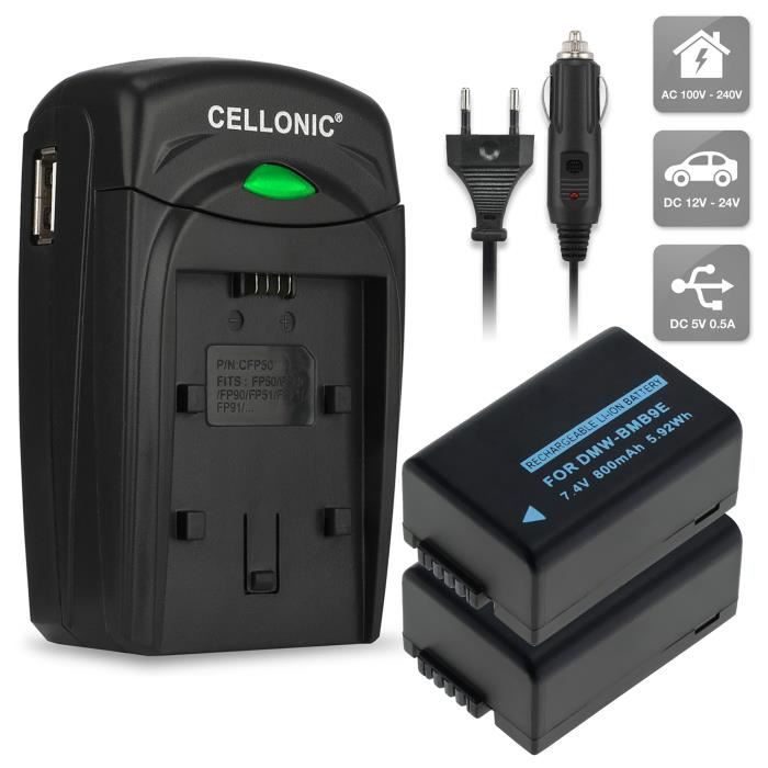 Batterie & Chargeur USB Pour Panasonic Lumix FZ40/FZ60/FZ70 | DSTE Compatible DMW-BMB9