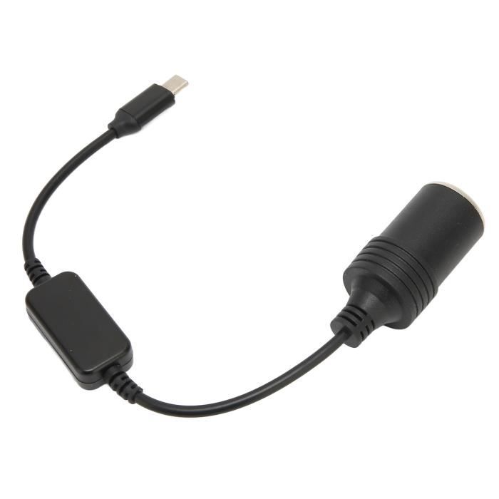 Adaptateur USB Vers Prise Allume-cigare 12V - Câble 36 Cm, Conversion 5V USB En 12V Pour Voiture