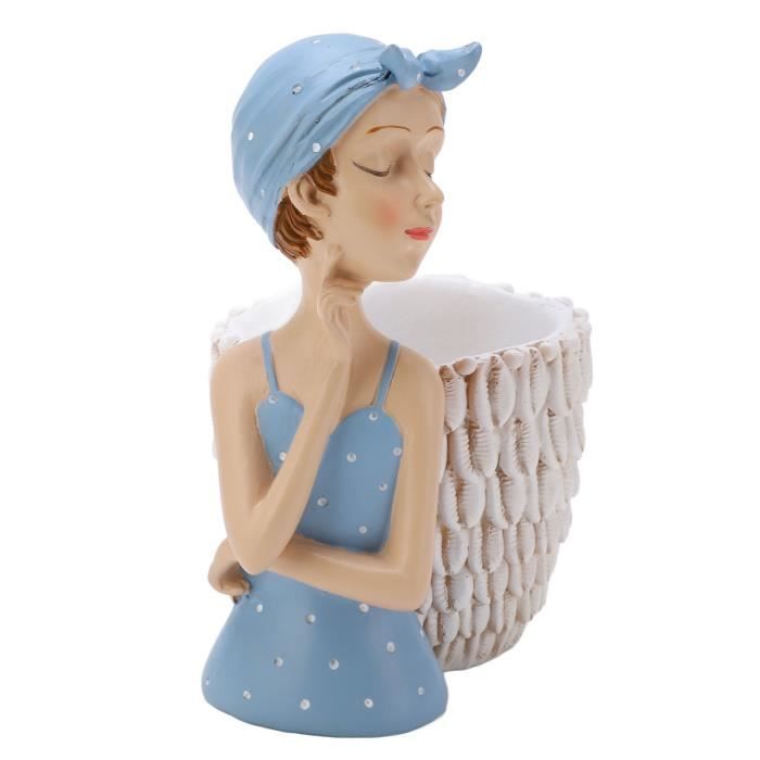 TMISHION portecrayons de statues en résine Statue de fille bleue porte