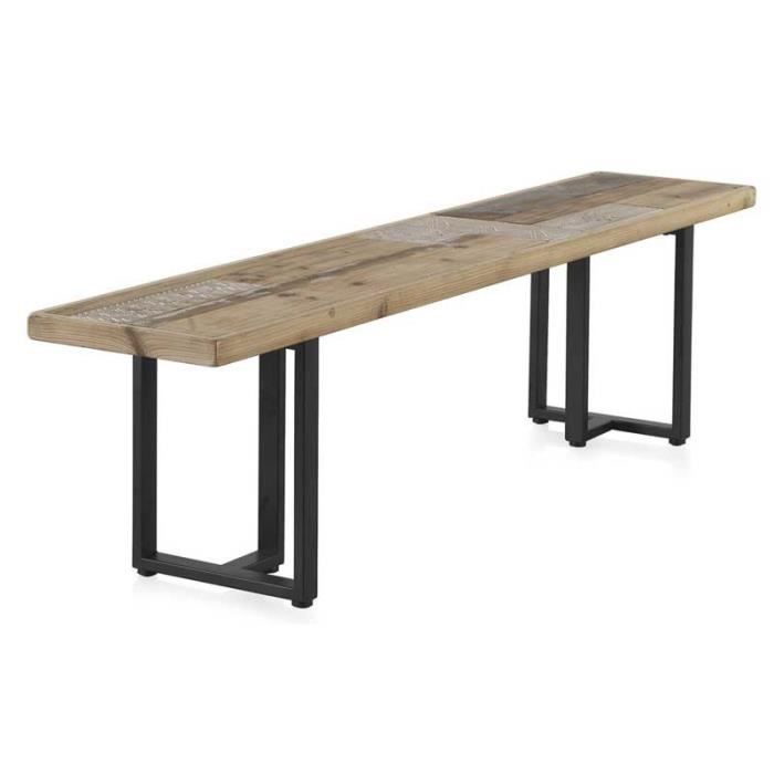 banc de table bois naturel/métal - westlong - l 180 x l 35 x h 46