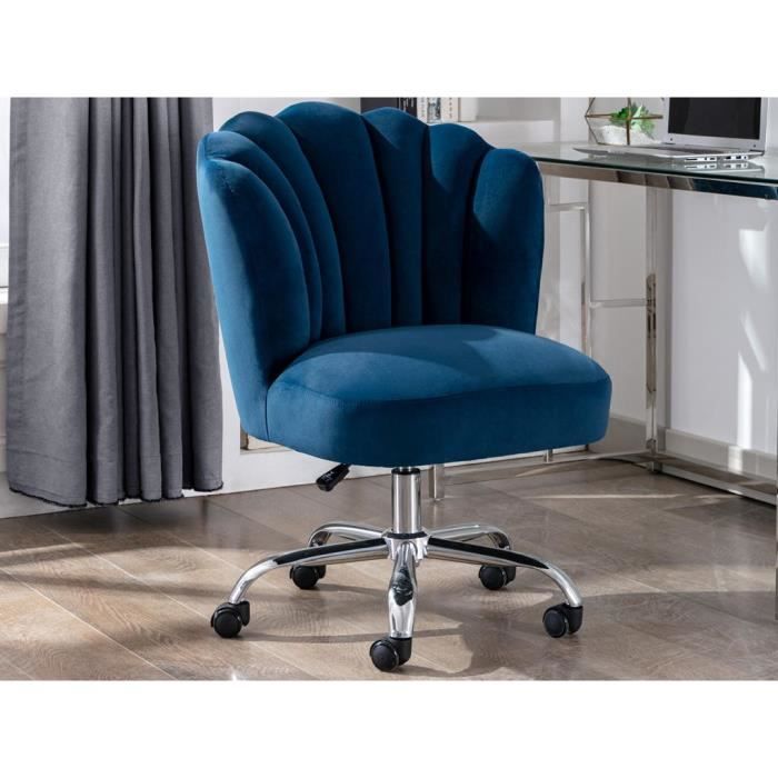 Chaise de bureau - VENTE-UNIQUE - RUTY - Velours - Bleu - Hauteur