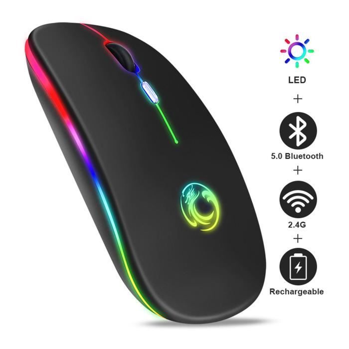 Souris sans fil rechargeableBluetoothrétroéclairage LED RVB ergonomique et silencieux pour ordinateur PC et laptop Accessoire