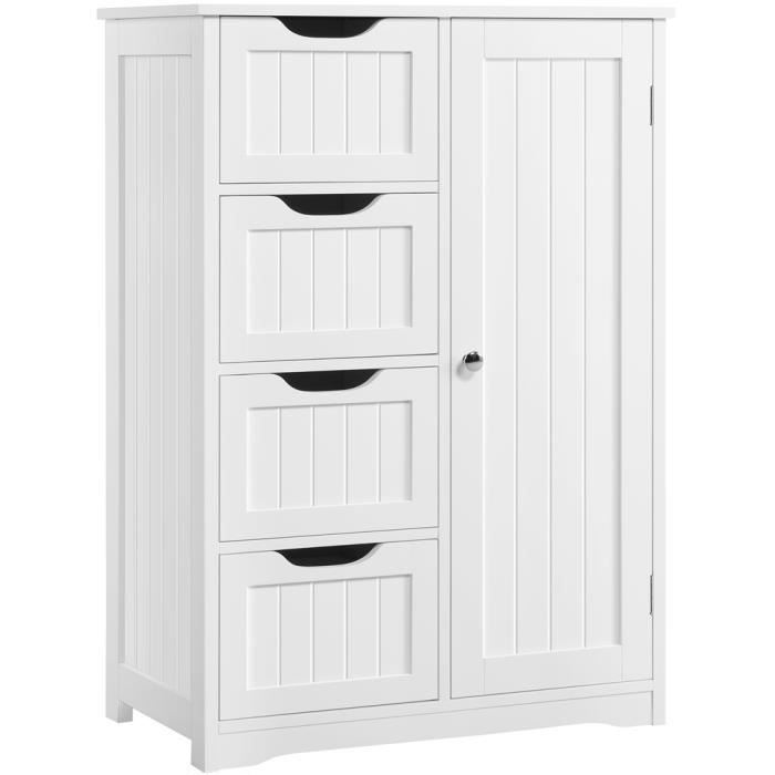 Armoire de Salle de Bain - Yaheetech - Rangement avec 4 Tiroirs et 1 Placard - Blanc