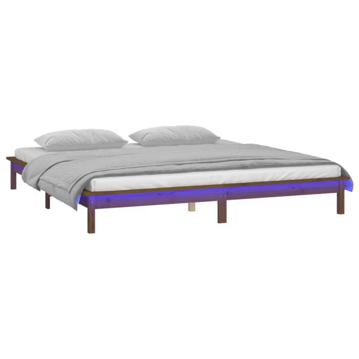 tip - lits - cadres de lit - cadre de lit à led marron miel 200x200 cm bois massif - haute qualite - dx7861