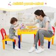 DREAMADE Table et 2 Chaises pour Enfants en Plastique avec Alphabet Ensemble Table et Chaises Multifonctions Colorées-1