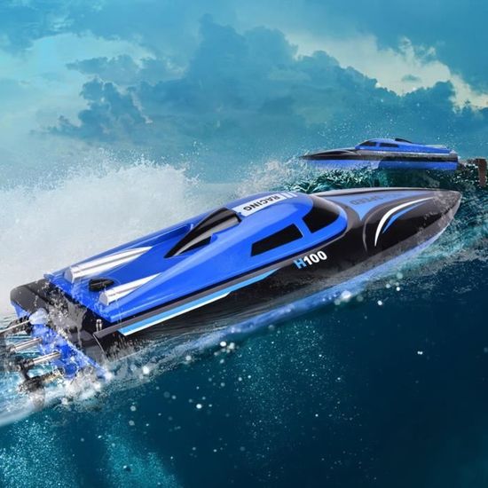 HONGXUNJIE Bateau RC Haute Vitesse – 25 Km/h, Télécommande 2,4 GHz, Portée 150 M – Auto-redressement, Batterie 7,4 V – Cadeau Enfant