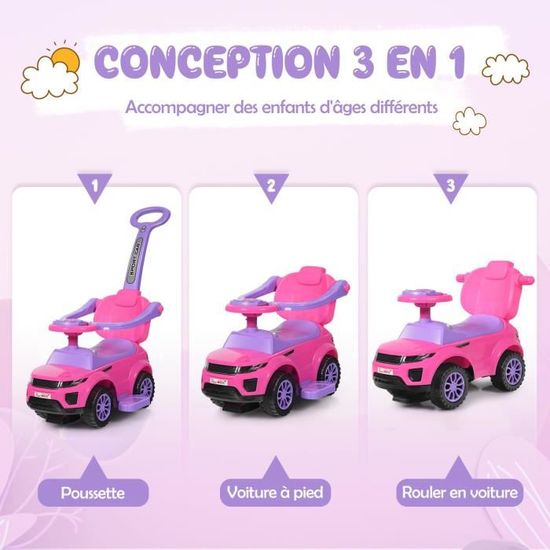 Voiture Porteur Enfant DREAMADE Lamborghini 1-3 Ans Blanche - 3en1 Avec Klaxon, Poignée Poussée Et Rangement