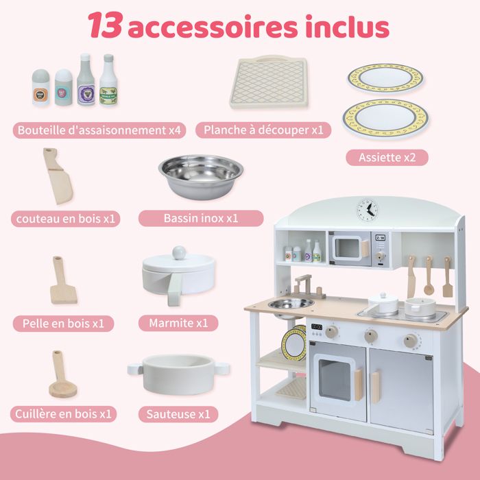 Cuisine Enfant en Bois- ORYXEARTH – Grande Dinette Multifonctionnelle 5 en 1 avec Accessoires – Jeu Éducatif dès 3 Ans - Jeux - Jouets