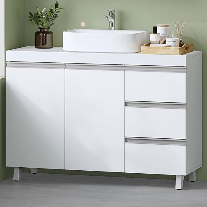 AKORD Meuble Sous Vasque VAMI 90 Cm Chêne Craft & Noir - 2 Tiroirs Et Rangement Mural