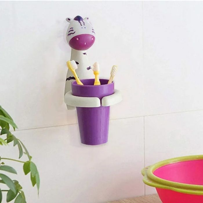 Porte-brosses à Dents Muraux Pour Enfants - 2 Pièces Adhésifs, Motifs Animaux, Sans Perçage - 1