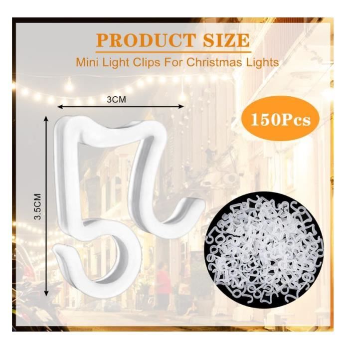 150 Pcs Crochets Gouttière Guirlande Lumineuse Noël - Clip Guirlande Extérieur Noir, Accroche Déco Maison