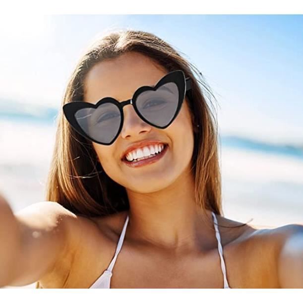 3 Pieces Lunette de Soleil Coeur Femme Vintage Heart Lunettes Retro Festival lunettes oeil de chat pour Femmes Hommes Fournitures