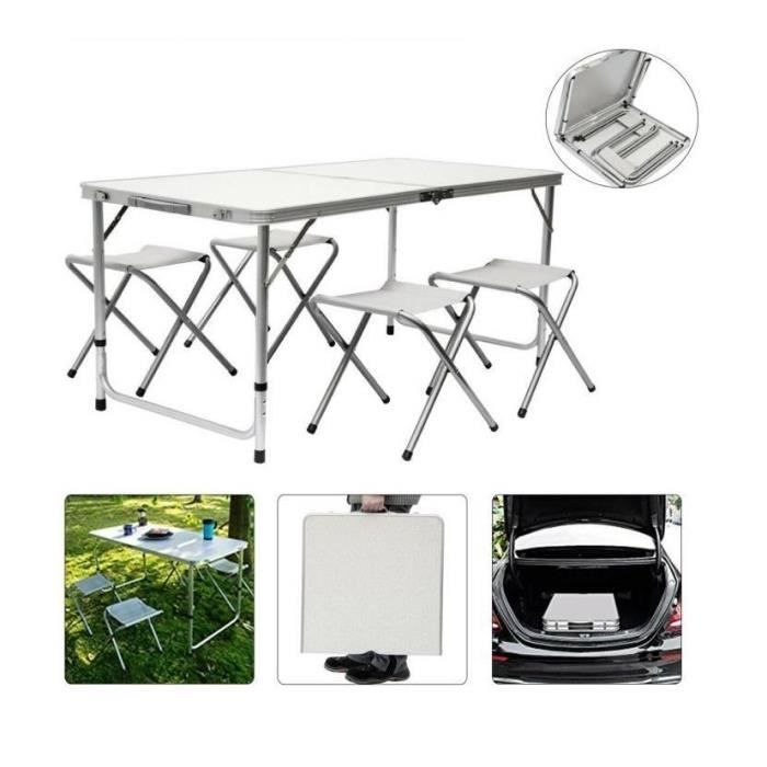 YYIS Table de Camping 120x60x70cm avec 4 chaises Table de Pique-Nique  Pliante Portable en Aluminium - Cdiscount Sport