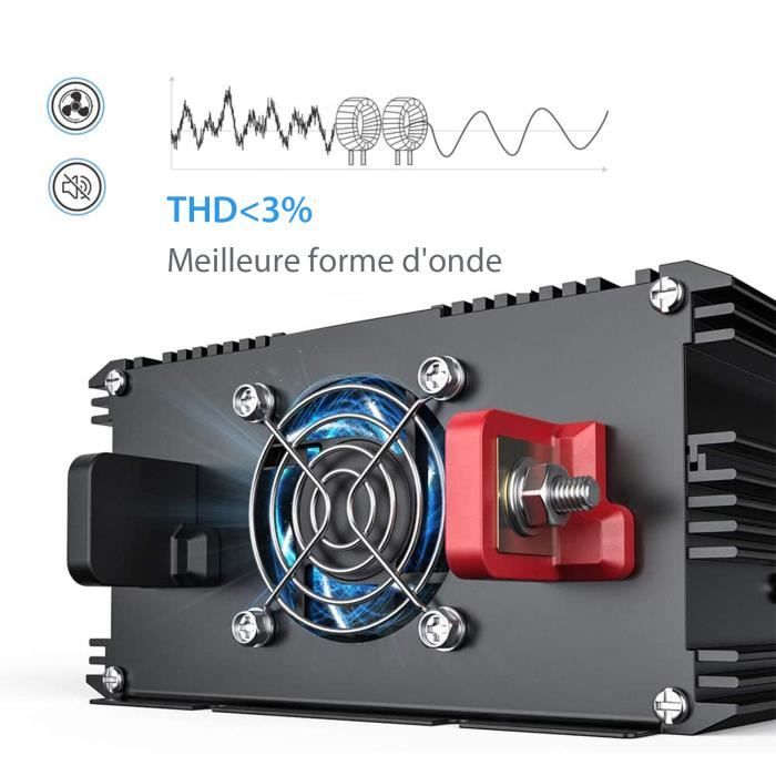 Protection Surcharge Court-circuit Onduleur Pur Sinus 1500W/3000W - 12V To 220V - Avec Écran LCD Et Télécommande - Pour Voiture/Camping Alimentation Voiture