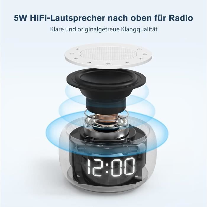 Réveil Radio BUFFBEE Avec Veilleuse 7 Couleurs - Double Alarme - Chargeur USB - Affichage Numérique