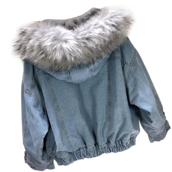Veste en jean best sale capuche fourrure femme