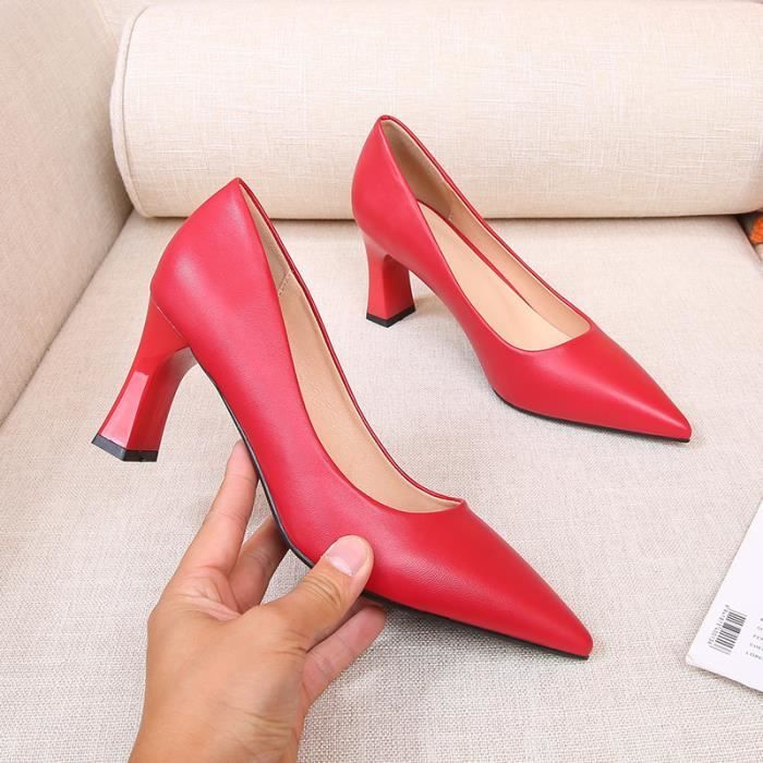 Escarpins Mariage Sexy Rouge Femme Petit Talon Semelle en Caoutchouc