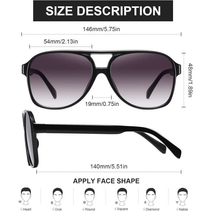 Lunettes De Soleil Rétro Pilote Polarisées Noir - Monture Métal, Verres UV400, Unisexe