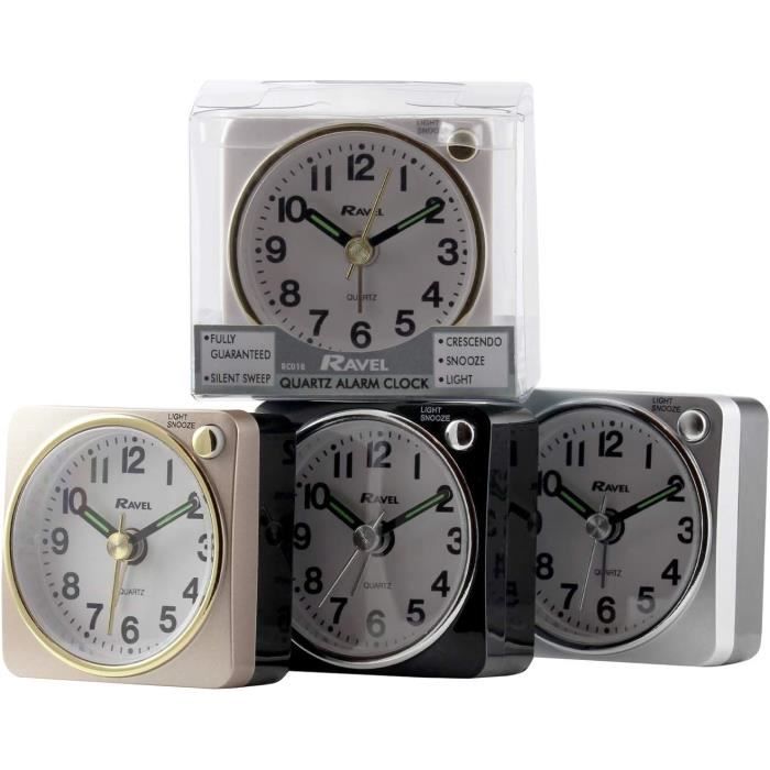 Réveil De Voyage Mini - Silencieux, Sans Tic-tac, Avec Snooze Et Veilleuse - Alimentation Pile AA - Gris
