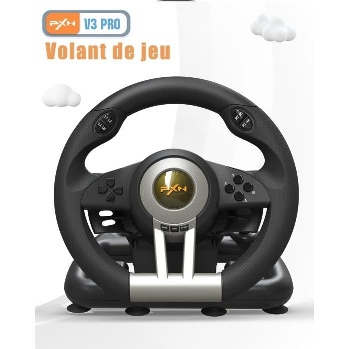 V3 Pro Volant De Jeux, Volant Avec Pedale 180° Volant Pc, Retour De Vibration, Palettes De
