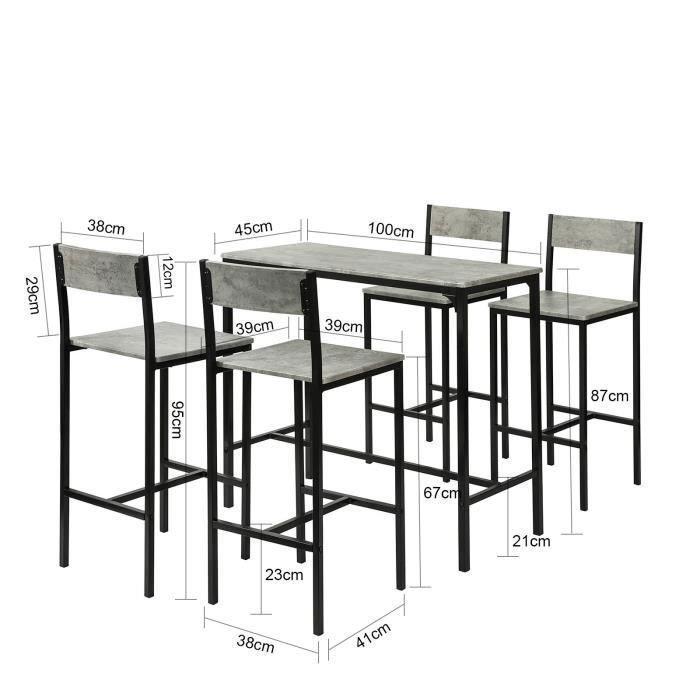 SoBuy Set Table Et 4 Tabourets De Bar Haut Style Industriel - Table 100x60x96cm, Tabourets 40x30x67cm - Noir, Gris, Blanc