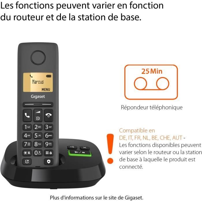 GIGASET - A250A - Téléphone sans fil avec répondeur - Noir - NEUF EUR 35,00 - FR