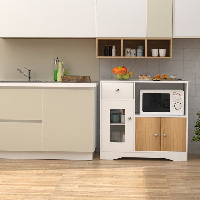 Buffet Cuisine Avec 4 Portes Et 1 Tiroir - Meuble De Rangement 75x40x180 Cm, étagères Réglables, Blanc - 1