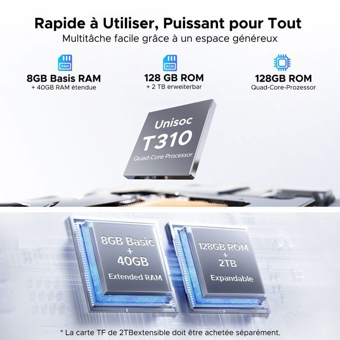 Tablette Enfant P10 – 10,1 Pouces, Android 16, 32Go RAM + 64Go ROM, 7000 MAh, Gemini AI, étui + Stylet Inclus