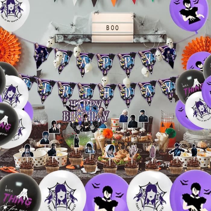 Le film Mercredi Addams Fête d'anniversaire Décoration Bannière Ballon  Vaisselle Événement festif Fournitures Décoration intérieure Arrière-plan