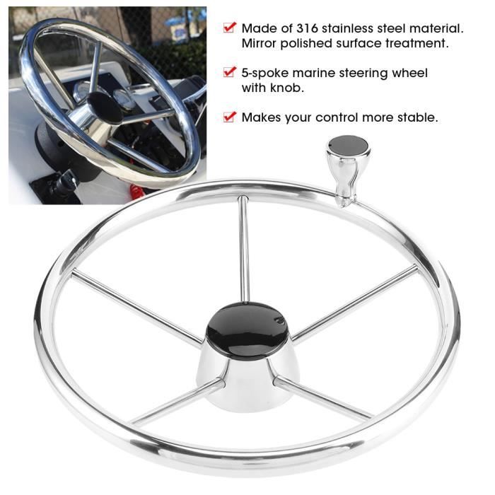 Volant Bateau En Acier Inoxydable 13,5 Pouces - 5 Rayons, Poignée En Mousse Noire - Pour Yacht Et Marine