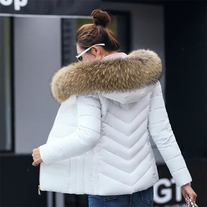 Doudoune Femme Veste Capuche Fourrure Faux blanc NY Blanc