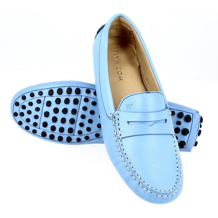 Mocassin femme en cuir v ritable Bleu ciel 105 Belym Bleu