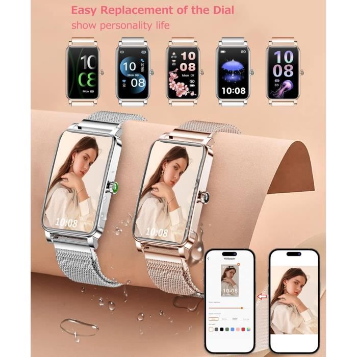 Montre Connectée Femme 1,7 IP67 Étanche Ainuevo P8GT SmartWatch de Fitness pour  Android iOS Samsung XIAOMI iPhone Or Rose - Cdiscount Téléphonie
