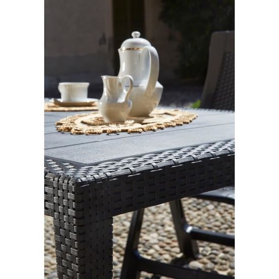 Table de jardin prince gris résistant aux intempéries TABLE 150 X 90 cm table de balcon rotin synthétique aspect 