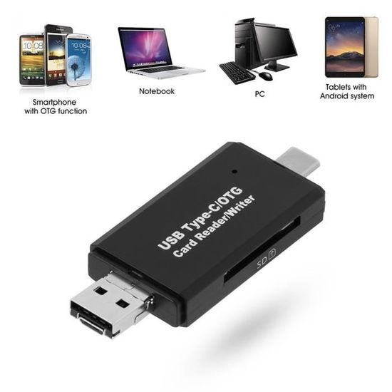 double fente Lecteur de cartes USB-C vers SD Blanc 2 en 1 USB Type C Plug and Play pour ordinateur portable SD TF