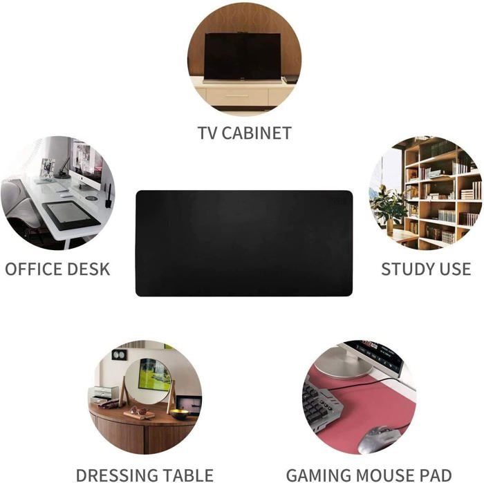 Vicloon Tapis De Bureau Cuir PU Double Face 90x43 Cm – Sous-Main Antidérapant, Étanche, Daim & PU, Idéal Écriture & Souris (Noir)