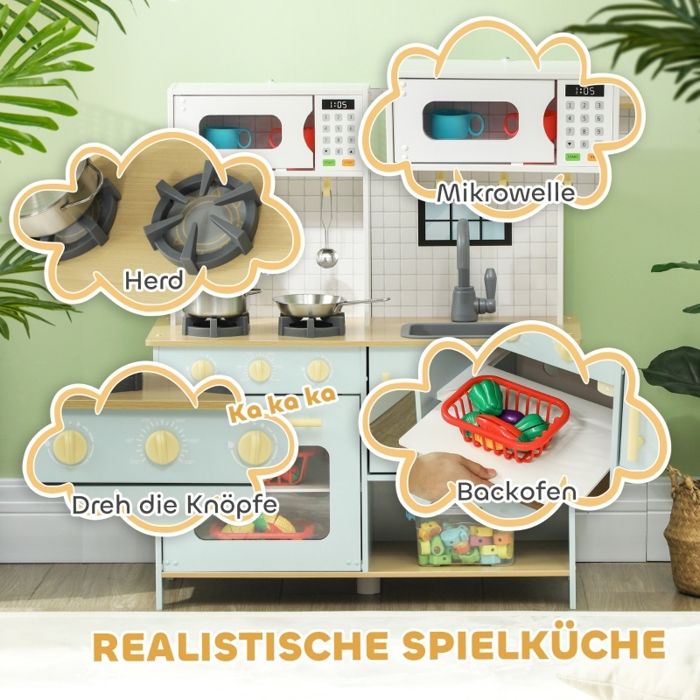 Cuisine Enfant En Bois FIVMEN 65cm | Avec Cuisinière, Évier, Micro-ondes, Accessoires - Jeu Rôle 3 Ans+, Cadeau Éducatif