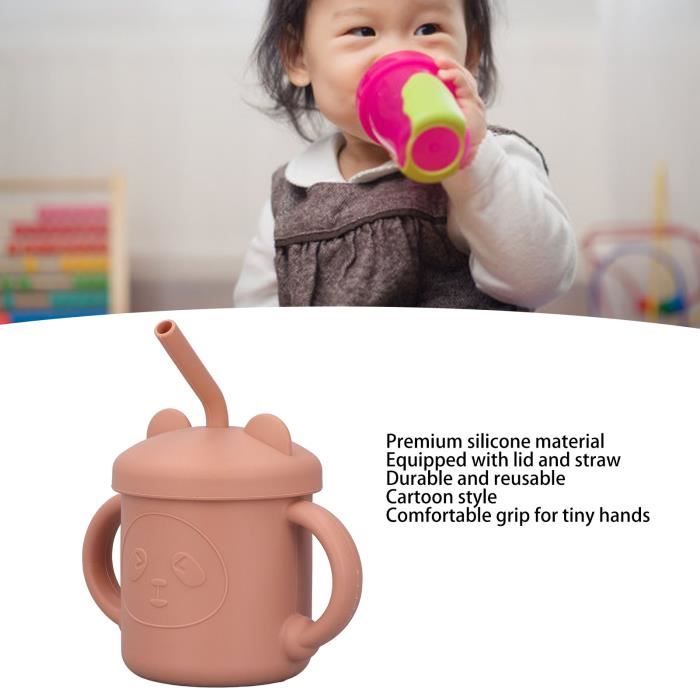 Fafeicy tasse de paille pour bébé Gobelet en silicone pour bébé,  entraînement à boire, deux poignées, couvercle, paille