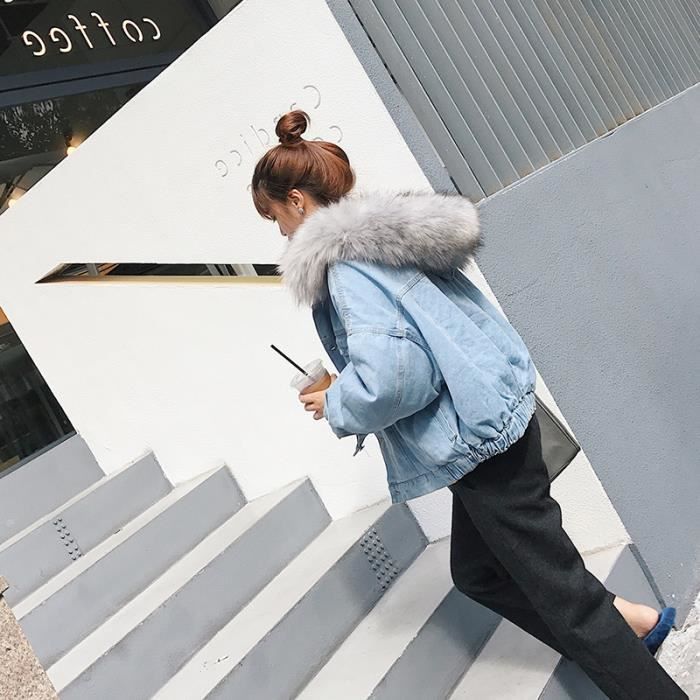 Manteau jean fourrure discount femme