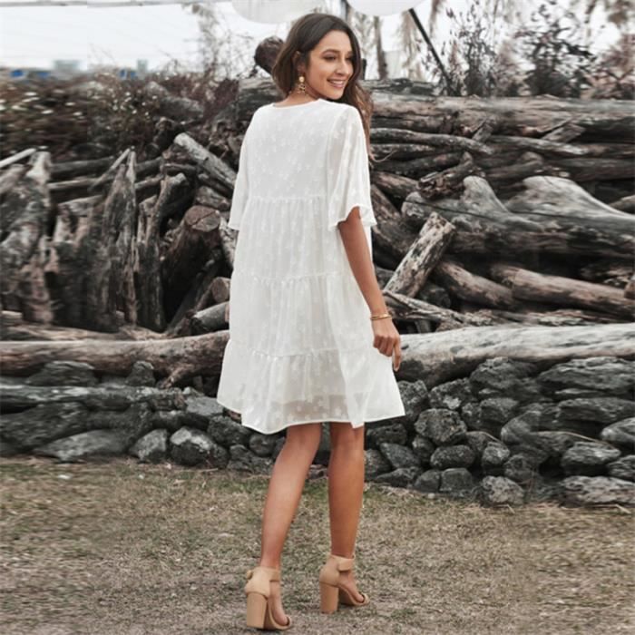 Robe Femme KJEHOME Robe mignonne ample Blanc Jupe trapeze Taille ample Blanc Cdiscount Pret a Porter