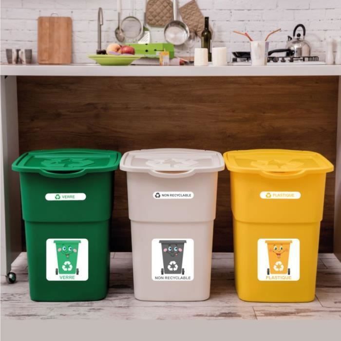 4x Poubelles de tri à pedale Utilo 50L + Planche stickers tri