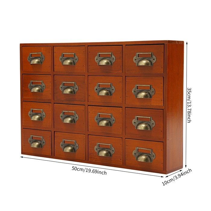Boîte de rangement murale en bois avec 16 tiroirs, organisateur de médicaments, armoire de pharmacie traditionnelle antique, magasin général Boîte de rangement murale en bois avec 16 tiroirs, organisateur de médicaments, armoire de pharmacie traditionnelle antique, magasin général
