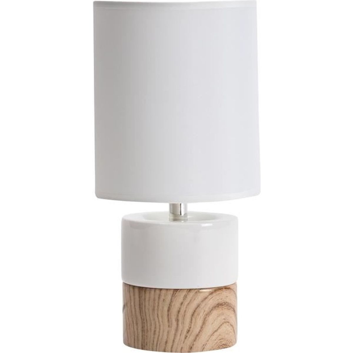 Lampe de chevet design ceramique blanche et imitation bois 29x14cm