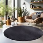Carpetsale24 Tapis salon 120 cm Rond Noir Uni moderne et moelleux à poil court, avec sous-couche antidérapante, lavable