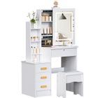 WIRLSWEAL Coiffeuse avec miroir et tabouret - Coulissant Miroir - 3 types de lumières - 4 Tiroirs 7 compartiments - Moderne - 80x36x130cm