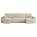 LOUNGITUDE Canapé d'angle FARAH panoramique convertible 6 places en tissu bouclette - Beige