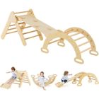 Jouet d'Escalade 3 en 1 - DREAMADE - Triangle/Arche/Toboggan - Bois Massif - Pour Enfants 1 Ans+ - Naturel