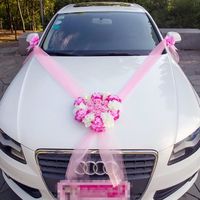 Kit de décoration de voiture mariage luxe fushia-rose-blanc - 8 pièces